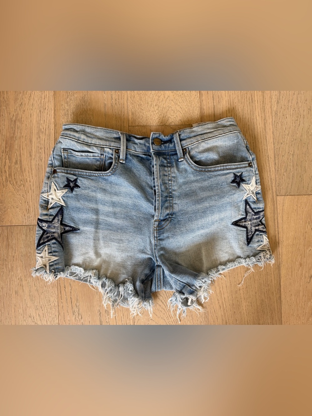 Driftwood Light Blue Denim Frayed Hem Women's Shorts